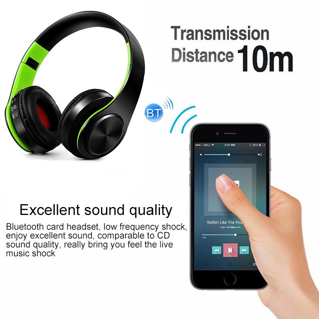 LPT660 Wireless Folding Sports Stereo Music Bluetooth Phones Earphones Support TF Card (Green) - Headset & Headphone by buy2fix | Online Shopping UK | buy2fix