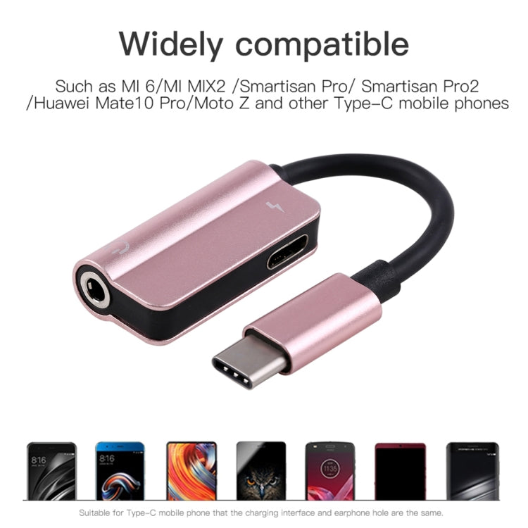 2 in 1 Cable Fast Charge Type-C Male to Type-C Female + 3.5mm Female Jack Headphone Adapter Converter, Supports Audio and Charging, Length: 12cm(Rose Gold) - Type-C Adapter by buy2fix | Online Shopping UK | buy2fix