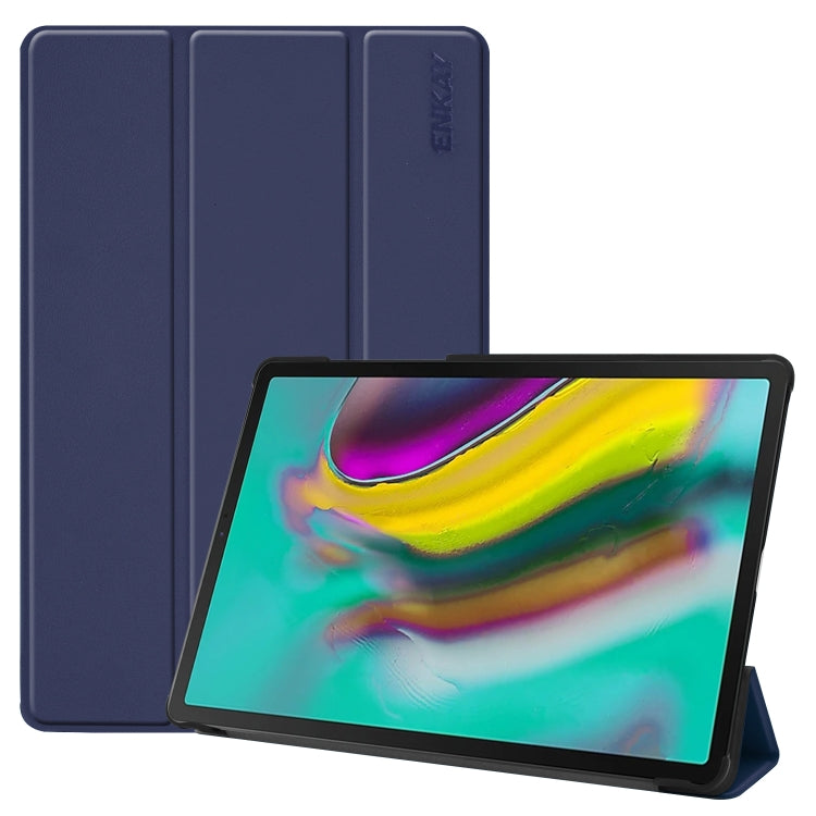 ENKAY High Quality PU Leather + Plastic Bottom Smart Case with Three-folding Holder for Samsung Galaxy Tab S5e 10.5 T720 / T725(Dark Blue) - Tab S5E 10.5 T720 / T725 by ENKAY | Online Shopping UK | buy2fix