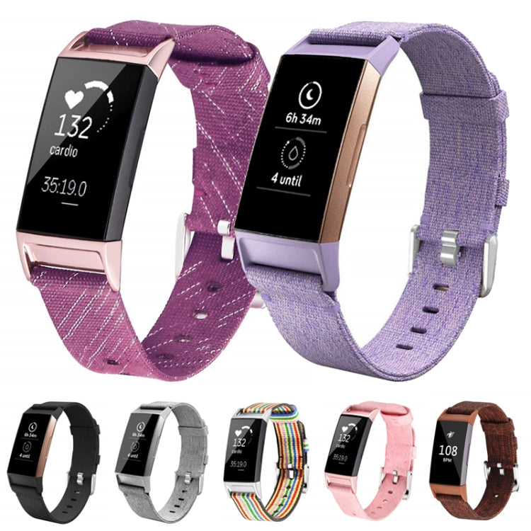 For Fitbit Charge 3 Watch Nylon Canvas Strap Plastic Connector Length: 21cm(Pink) - Watch Bands by buy2fix | Online Shopping UK | buy2fix