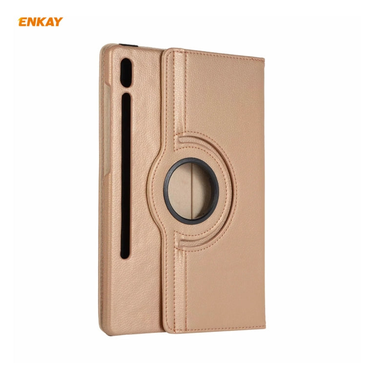 ENKAY for Samsung Galaxy Tab S8 / Galaxy Tab S7 11.0 T870 / T875 ENK-8012 360 Degree Rotation Litchi Texture Horizontal Flip PU Leather Smart Case with Holder & Sleep / Wake-up(Gold) - Galaxy Tab S8 Cases by ENKAY | Online Shopping UK | buy2fix