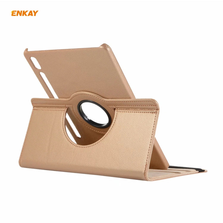 ENKAY for Samsung Galaxy Tab S8 / Galaxy Tab S7 11.0 T870 / T875 ENK-8012 360 Degree Rotation Litchi Texture Horizontal Flip PU Leather Smart Case with Holder & Sleep / Wake-up(Gold) - Galaxy Tab S8 Cases by ENKAY | Online Shopping UK | buy2fix