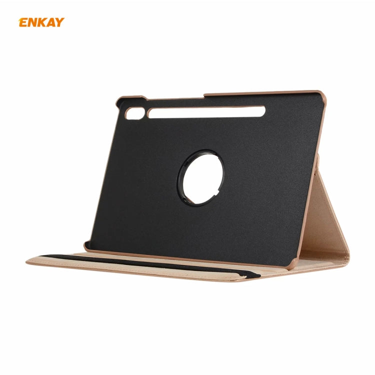 ENKAY for Samsung Galaxy Tab S8 / Galaxy Tab S7 11.0 T870 / T875 ENK-8012 360 Degree Rotation Litchi Texture Horizontal Flip PU Leather Smart Case with Holder & Sleep / Wake-up(Gold) - Galaxy Tab S8 Cases by ENKAY | Online Shopping UK | buy2fix