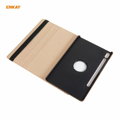 ENKAY for Samsung Galaxy Tab S8 / Galaxy Tab S7 11.0 T870 / T875 ENK-8012 360 Degree Rotation Litchi Texture Horizontal Flip PU Leather Smart Case with Holder & Sleep / Wake-up(Gold) - Galaxy Tab S8 Cases by ENKAY | Online Shopping UK | buy2fix