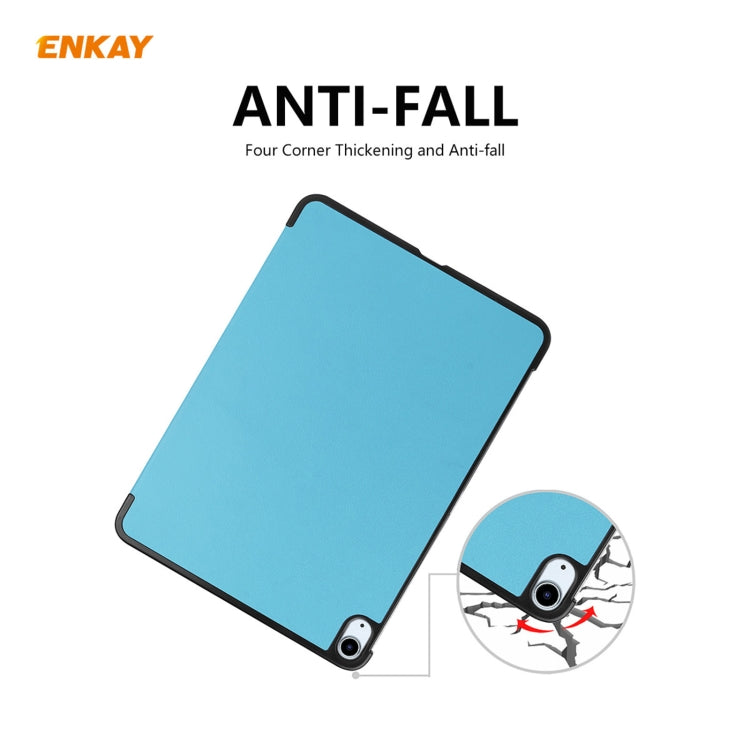 For iPad Air 11 2024 / Pro 11 2018 / Air 10.9 2022 ENKAY 3-folding Plastic Leather Smart Tablet Case(Light Blue) - iPad Air (2022) / (2020) 10.9 Cases by ENKAY | Online Shopping UK | buy2fix