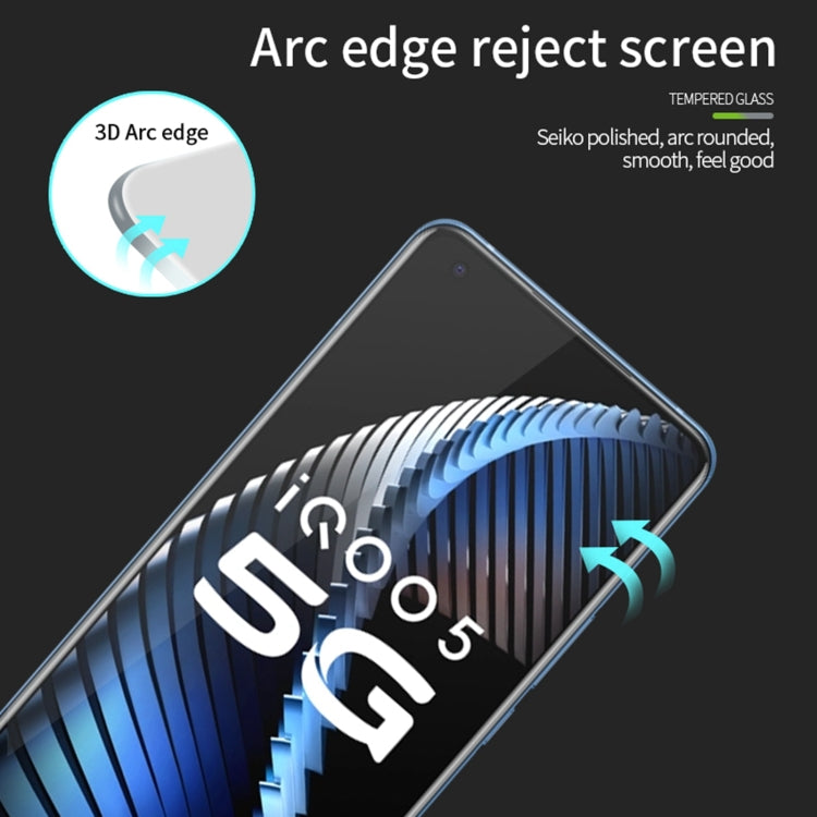 For vivo iQOO5 PINWUYO 9H 3D Curved Full Screen Explosion-proof Tempered Glass Film(Black) - vivo Tempered Glass by PINWUYO | Online Shopping UK | buy2fix