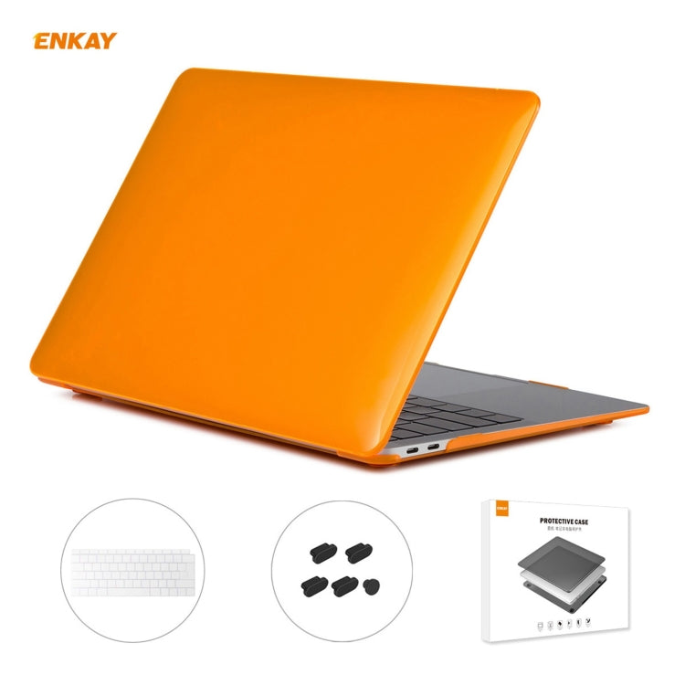 For MacBook Air 13.3 inch A1932 2018 ENKAY 3 in 1 Crystal Laptop Protective Case and EU Version TPU Keyboard Film and Anti-dust Plugs Set(Orange) - MacBook Air Cases by ENKAY | Online Shopping UK | buy2fix