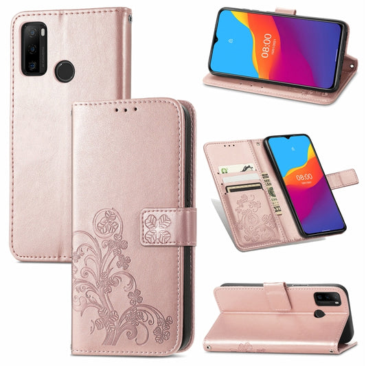 For Ulefone Note 10 Four-leaf Clasp Embossed Buckle Mobile Phone Protection Leather Case with Lanyard & Card Slot & Wallet & Bracket Function(Rose Gold) - Ulefone Cases by buy2fix | Online Shopping UK | buy2fix