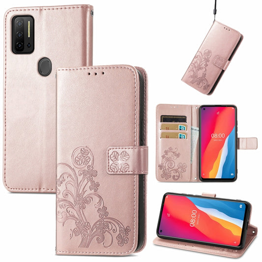 For Ulefone Note 11 Plus Four-leaf Clasp Embossed Buckle Mobile Phone Protection Leather Case with Lanyard & Card Slot & Wallet & Bracket Function(Rose Gold) - Ulefone Cases by buy2fix | Online Shopping UK | buy2fix