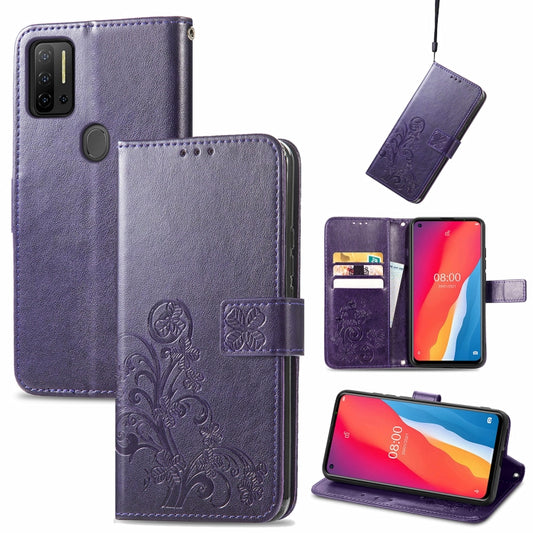 For Ulefone Note 11 Plus Four-leaf Clasp Embossed Buckle Mobile Phone Protection Leather Case with Lanyard & Card Slot & Wallet & Bracket Function(Purple) - Ulefone Cases by buy2fix | Online Shopping UK | buy2fix