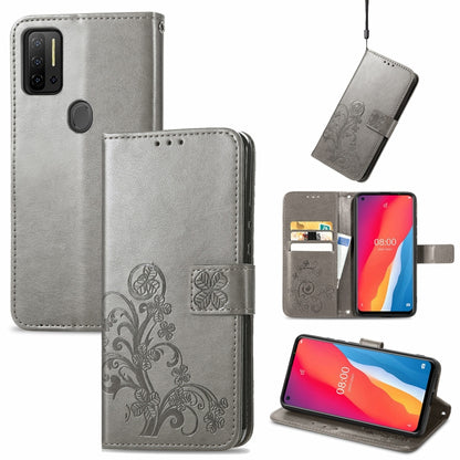 For Ulefone Note 11 Plus Four-leaf Clasp Embossed Buckle Mobile Phone Protection Leather Case with Lanyard & Card Slot & Wallet & Bracket Function(Gray) - Ulefone Cases by buy2fix | Online Shopping UK | buy2fix