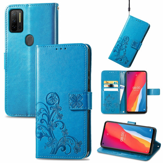 For Ulefone Note 11 Plus Four-leaf Clasp Embossed Buckle Mobile Phone Protection Leather Case with Lanyard & Card Slot & Wallet & Bracket Function(Blue) - Ulefone Cases by buy2fix | Online Shopping UK | buy2fix