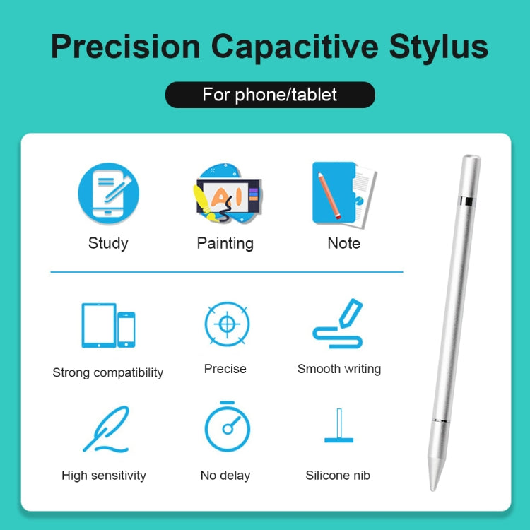 AT-26 2 in 1 Mobile Phone Touch Screen Capacitive Pen Writing Pen with 1 Pen Tip(Silver) - Stylus Pen by buy2fix | Online Shopping UK | buy2fix