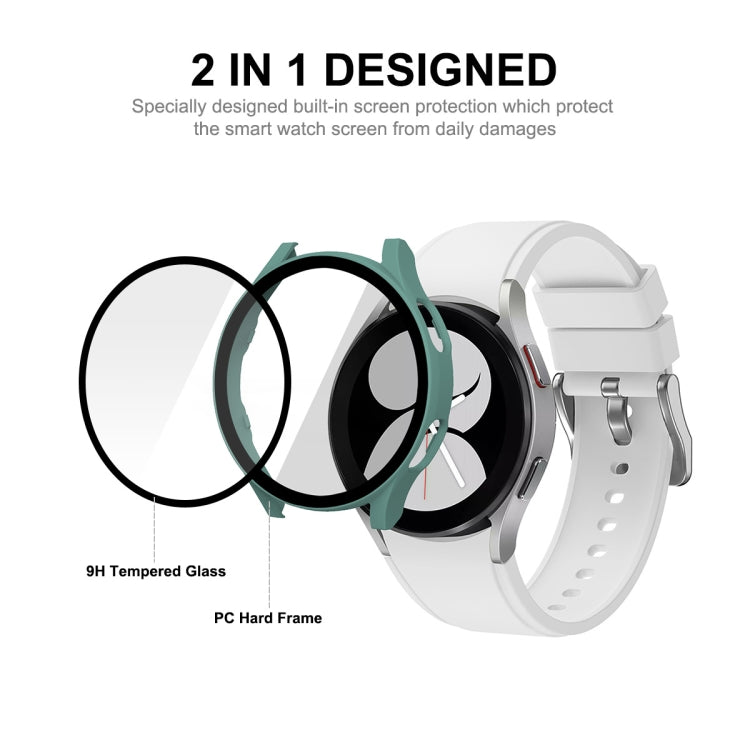 ENKAY Hat-Prince Full Coverage PC Frame + Tempered Glass Protector Composite Case for Samsung Galaxy Watch4 44mm(White) - Watch Cases by ENKAY | Online Shopping UK | buy2fix