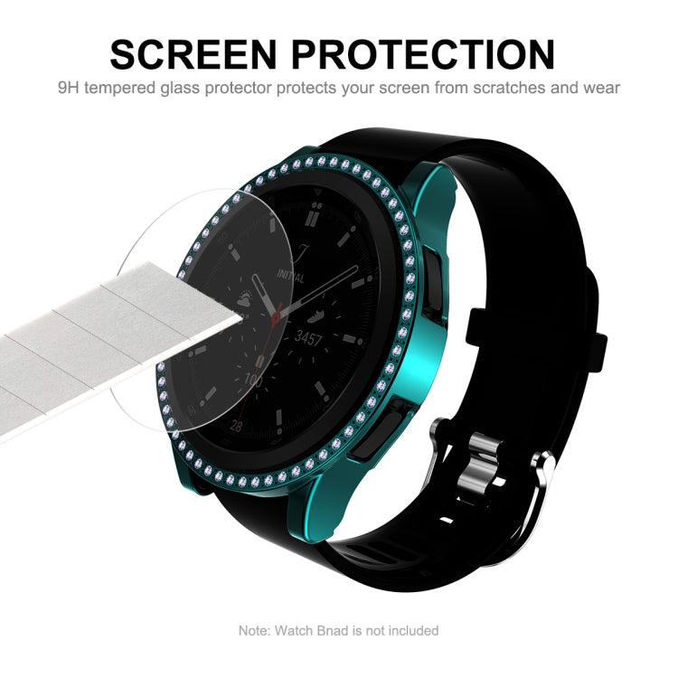 For Samsung Galaxy Watch4 Classic 42mm ENKAY Hat-Prince 2 in 1 Full Coverage Electroplated PC Case with Decorative Diamond + Tempered Glass Protector(Cyan) - Watch Cases by ENKAY | Online Shopping UK | buy2fix