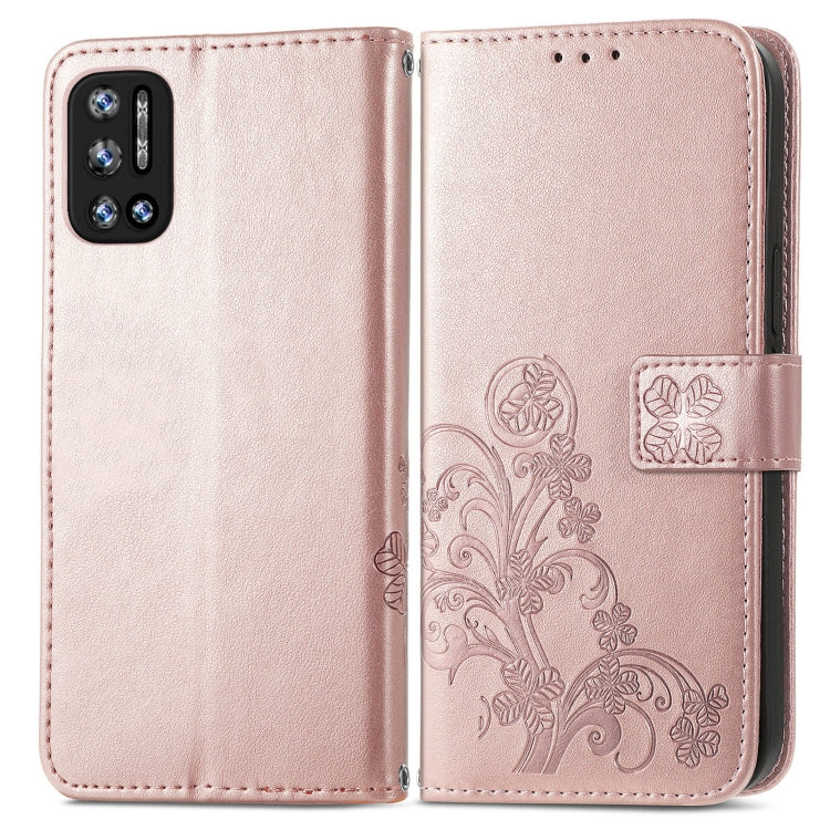 For DOOGEE N40 Pro Four-leaf Clasp Embossed Leather Case with Lanyard & Card Slot & Wallet & Holder(Rose Gold) - More Brand by buy2fix | Online Shopping UK | buy2fix