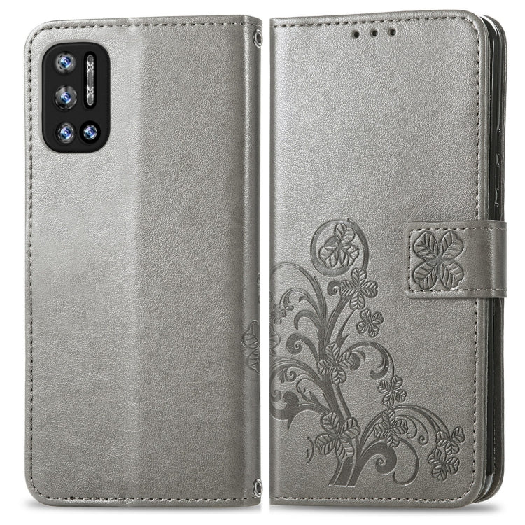 For DOOGEE N40 Pro Four-leaf Clasp Embossed Leather Case with Lanyard & Card Slot & Wallet & Holder(Grey) - More Brand by buy2fix | Online Shopping UK | buy2fix