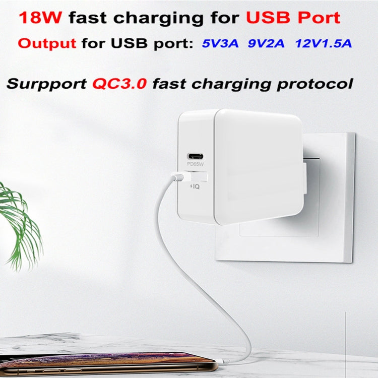 PD-65W USB-C / Type-C + QC3. 0 USB Laptop Charging Adapter, AU Plug / US Plug(White) - Cable & Adapter by buy2fix | Online Shopping UK | buy2fix