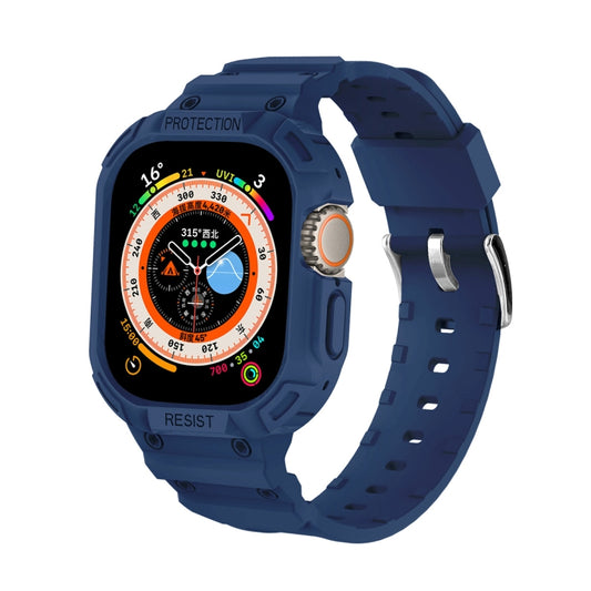 For Apple Watch Ultra 49mm JUNSUNMAY Integrated TPU Case Adjustable Elastic Watch Band(Dark Blue) - Watch Cases by JUNSUNMAY | Online Shopping UK | buy2fix