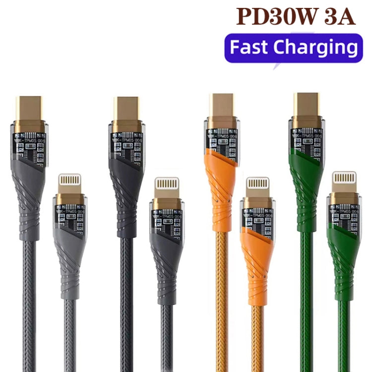 PD30W USB-C / Type-C to 8 Pin Transparent 3A Fast Charging Data Cable, Length: 1m(Green) - 2 in 1 Cable by buy2fix | Online Shopping UK | buy2fix