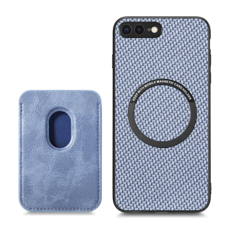 For iPhone 7 Plus / 8 Plus Carbon Fiber Leather Card Magsafe Magnetic Phone Case(Blue) - More iPhone Cases by buy2fix | Online Shopping UK | buy2fix