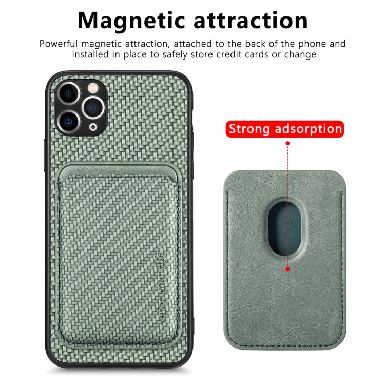 For iPhone 11 Carbon Fiber Leather Card Magsafe Magnetic Phone Case(Green) - iPhone 11 Pro Cases by buy2fix | Online Shopping UK | buy2fix