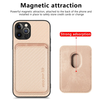 For iPhone 12 Pro Carbon Fiber Leather Card Magsafe Magnetic Phone Case(Khaki) - iPhone 12 / 12 Pro Cases by buy2fix | Online Shopping UK | buy2fix