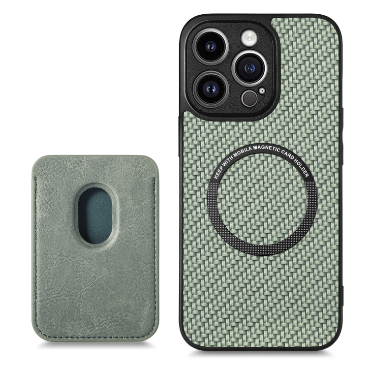 For iPhone 13 Pro Carbon Fiber Leather Card Magsafe Magnetic Phone Case(Green) - iPhone 13 Pro Cases by buy2fix | Online Shopping UK | buy2fix