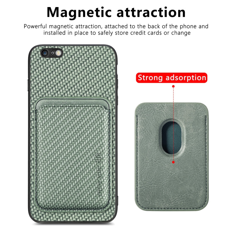 For iPhone 6 / 6s Carbon Fiber Leather Card Magsafe Magnetic Phone Case(Green) - More iPhone Cases by buy2fix | Online Shopping UK | buy2fix