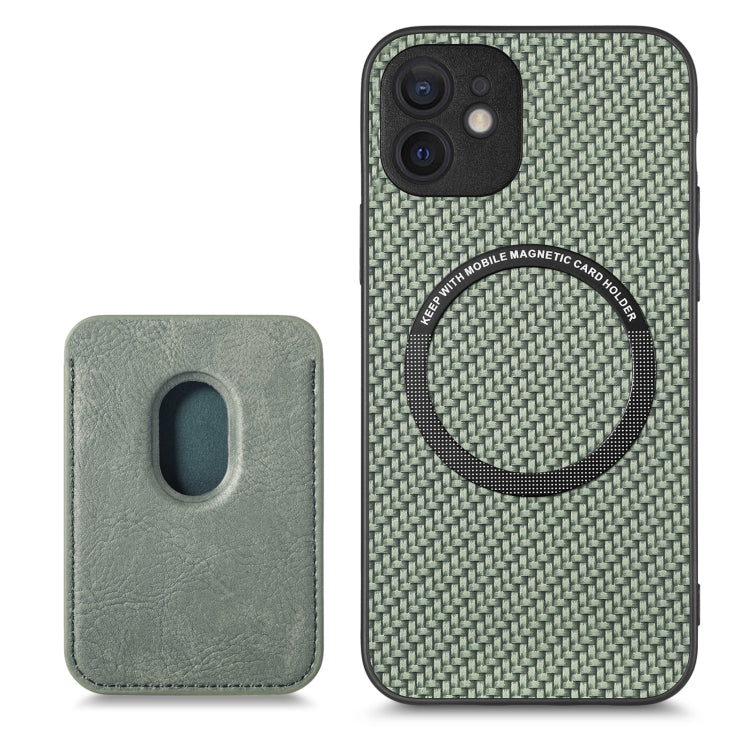 For iPhone 11 Pro Max Carbon Fiber Leather Card Magsafe Magnetic Phone Case(Green) - iPhone 11 Pro Max Cases by buy2fix | Online Shopping UK | buy2fix