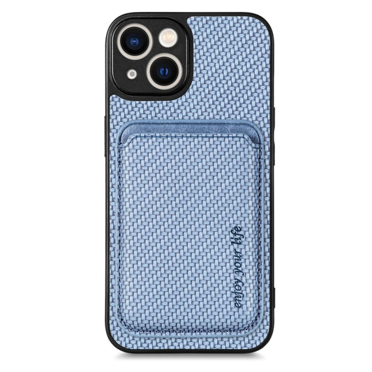 For iPhone 14 Pro Max Carbon Fiber Leather Card Magsafe Magnetic Phone Case(Blue) - iPhone 14 Pro Max Cases by buy2fix | Online Shopping UK | buy2fix