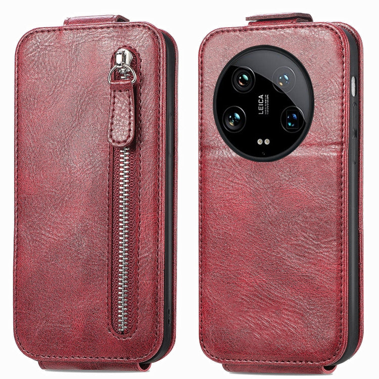 For Xiaomi 14 Ultra Zipper Wallet Vertical Flip Leather Phone Case(Red) - 14 Ultra Cases by buy2fix | Online Shopping UK | buy2fix