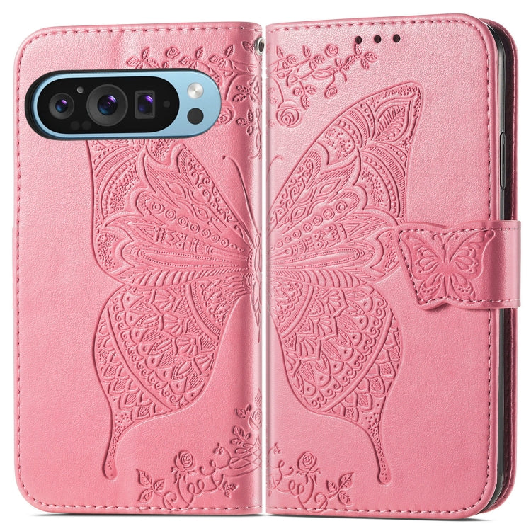 For Google Pixel 9 Butterfly Love Flower Embossed Leather Phone Case(Pink) - Google Cases by buy2fix | Online Shopping UK | buy2fix