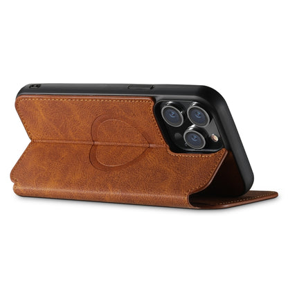 For iPhone 14 Suteni J06 Retro Matte Litchi Texture Leather Magnetic Magsafe Phone Case(Khaki) - iPhone 14 Cases by Suteni | Online Shopping UK | buy2fix