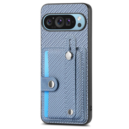 For Google Pixel 9 Wristband Kickstand Card Wallet Back Cover Phone Case with Tool Knife(Blue) - Google Cases by buy2fix | Online Shopping UK | buy2fix