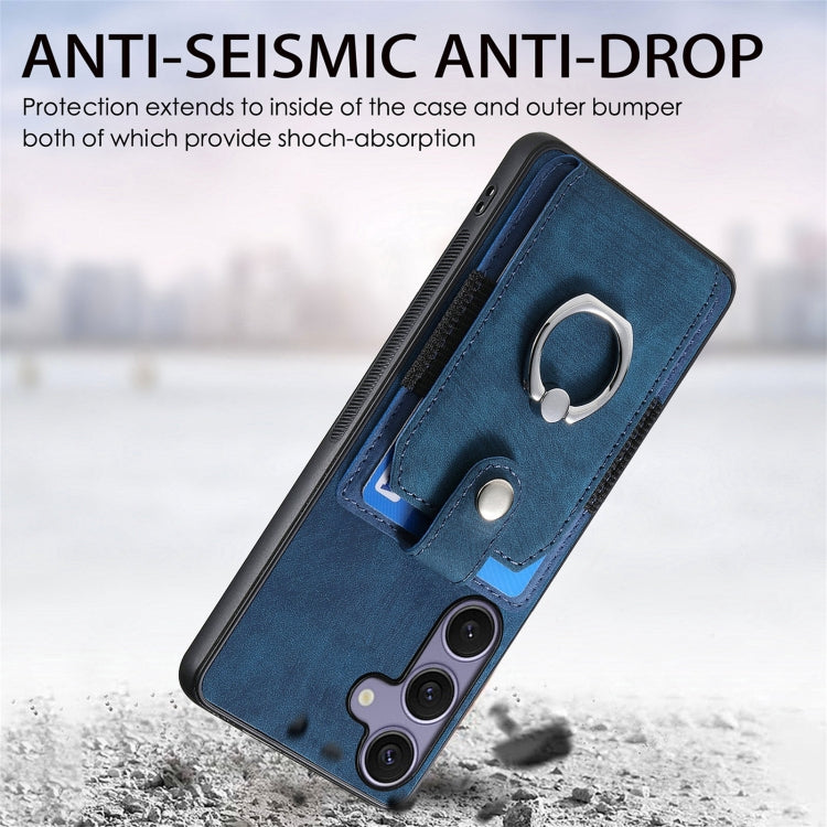 For Samsung Galaxy S25 5G Retro Skin-feel Ring Card Wallet Phone Case(Blue) - Galaxy S25 5G Cases by buy2fix | Online Shopping UK | buy2fix