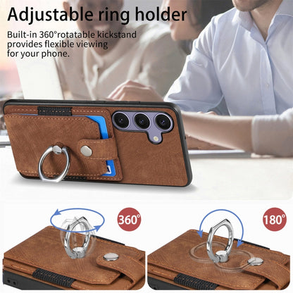 For Samsung Galaxy S25 5G Retro Skin-feel Ring Card Wallet Phone Case(Brown) - Galaxy S25 5G Cases by buy2fix | Online Shopping UK | buy2fix