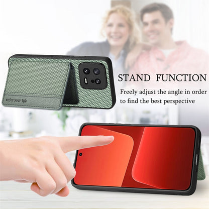 For Xiaomi 13 Carbon Fiber Magnetic Card Bag Phone Case(Khaki) - 13 Cases by buy2fix | Online Shopping UK | buy2fix