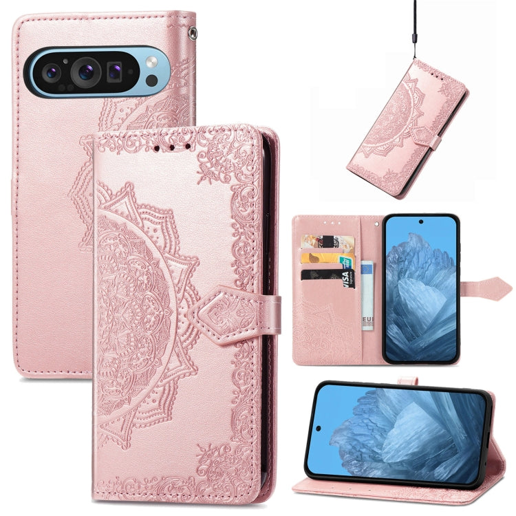 For Google Pixel 9 Mandala Flower Embossed Leather Phone Case(Rose Gold) - Google Cases by buy2fix | Online Shopping UK | buy2fix