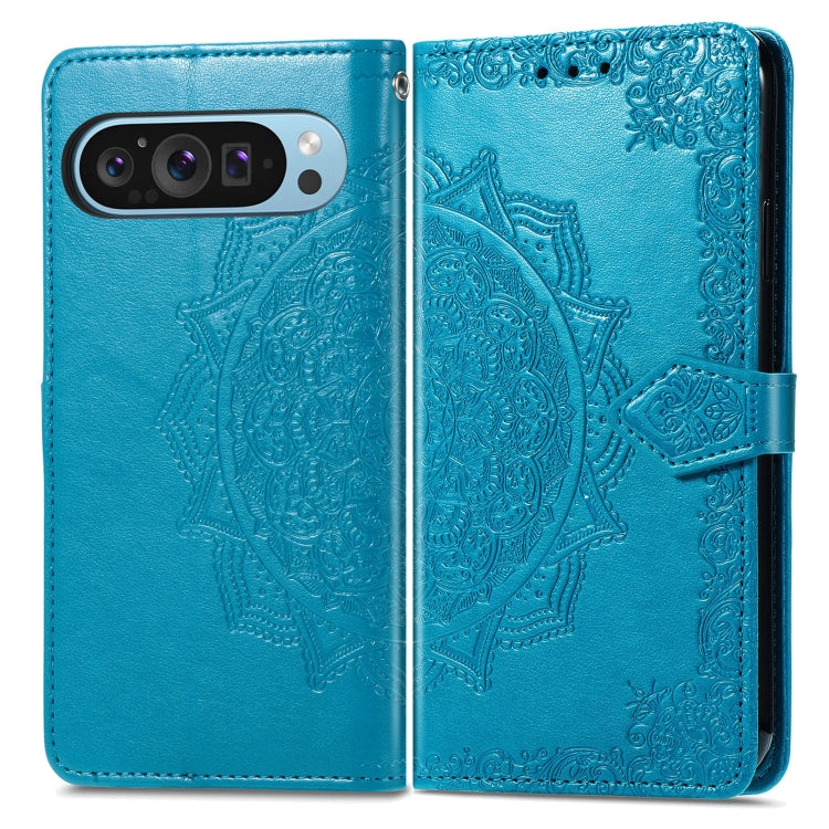 For Google Pixel 9 Mandala Flower Embossed Leather Phone Case(Blue) - Google Cases by buy2fix | Online Shopping UK | buy2fix