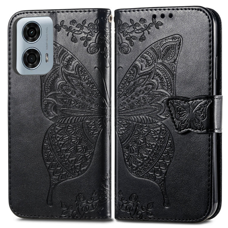 For Motorola Moto G24 Power Butterfly Love Flower Embossed Leather Phone Case(Black) - Motorola Cases by buy2fix | Online Shopping UK | buy2fix