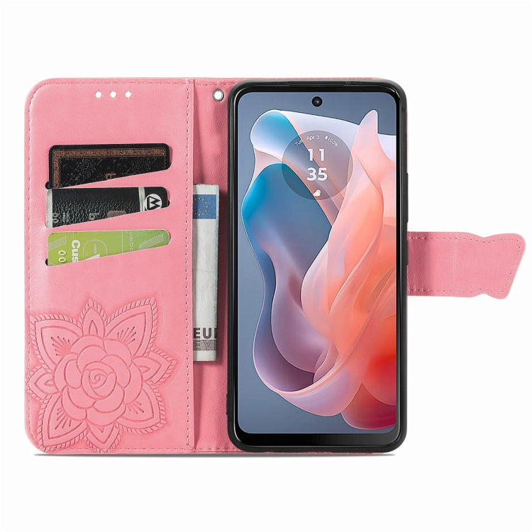 For Motorola Moto G  Play  2024 Butterfly Love Flower Embossed Leather Phone Case(Pink) - Motorola Cases by buy2fix | Online Shopping UK | buy2fix