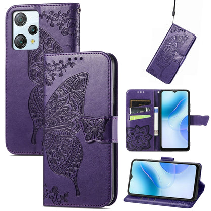 For Blackview A53 Butterfly Love Flower Embossed Leather Phone Case(Purple) - More Brand by buy2fix | Online Shopping UK | buy2fix