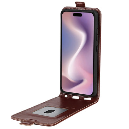 For iPhone 16 R64 Texture Single Vertical Flip Leather Phone Case(Brown) - iPhone 16 Cases by buy2fix | Online Shopping UK | buy2fix