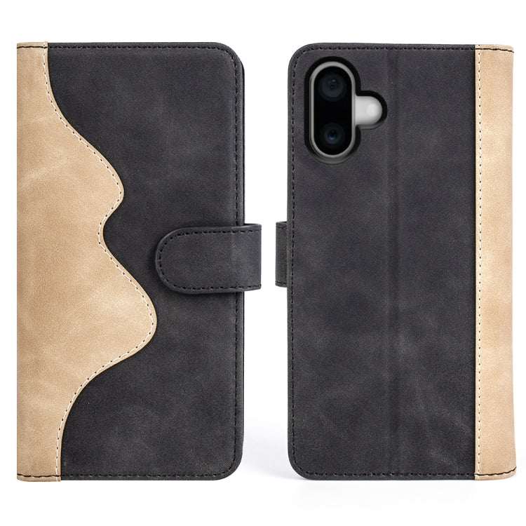 For iPhone 16 Plus Stitching Horizontal Flip Leather Phone Case(Black) - iPhone 16 Plus Cases by buy2fix | Online Shopping UK | buy2fix