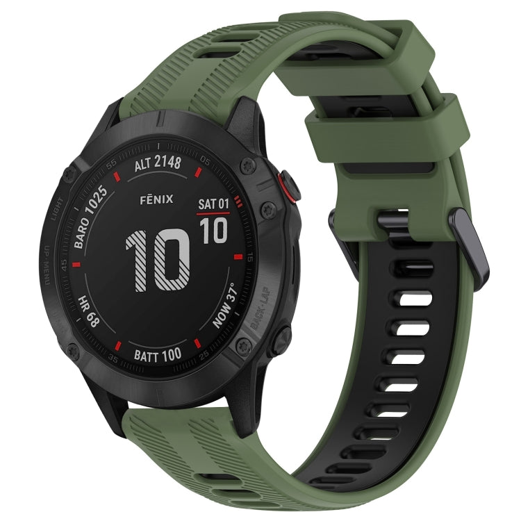 For Garmin Fenix 6 Pro Sports Two-Color Silicone Watch Band(Army Green+Black) - Watch Bands by buy2fix | Online Shopping UK | buy2fix