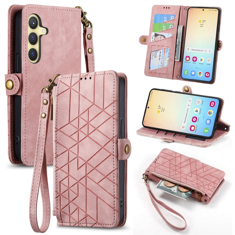 For Samsung Galaxy S24+ 5G Geometric Zipper Wallet Side Buckle Leather Phone Case(Pink) - Galaxy S24+ 5G Cases by buy2fix | Online Shopping UK | buy2fix