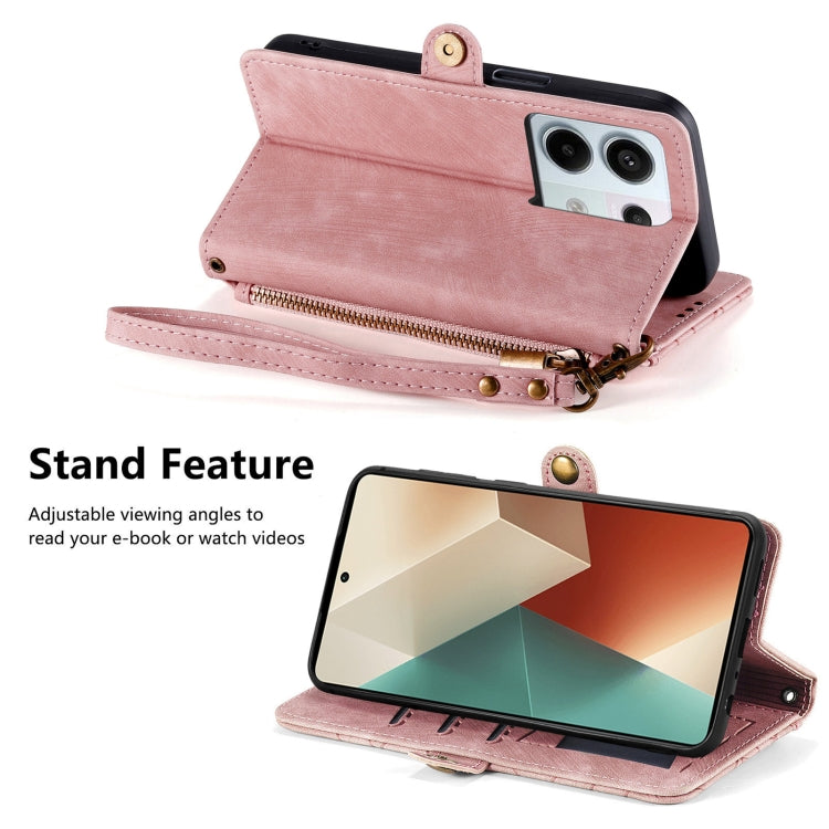 For Redmi Note 13 Pro 4G Geometric Zipper Wallet Side Buckle Leather Phone Case(Pink) - Note 13 Pro Cases by buy2fix | Online Shopping UK | buy2fix