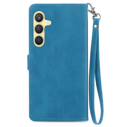 For Samsung Galaxy S24+ 5G Embossed Flower Zipper Leather Phone Case(Blue) - Galaxy S24+ 5G Cases by buy2fix | Online Shopping UK | buy2fix