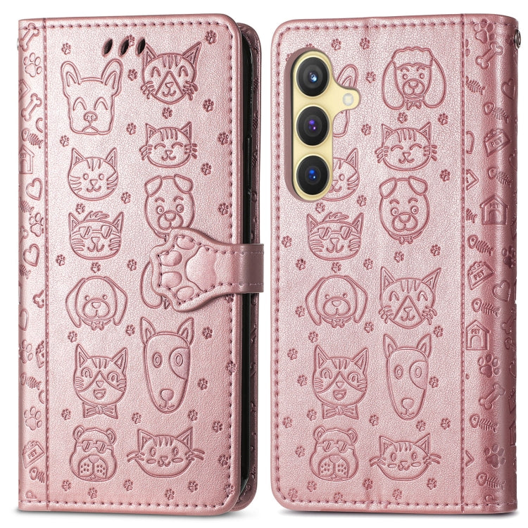 For Samsung Galaxy S25 Ultra 5G Cat and Dog Embossed Leather Phone Case(Rose Gold) - Galaxy S25 Ultra 5G Cases by buy2fix | Online Shopping UK | buy2fix